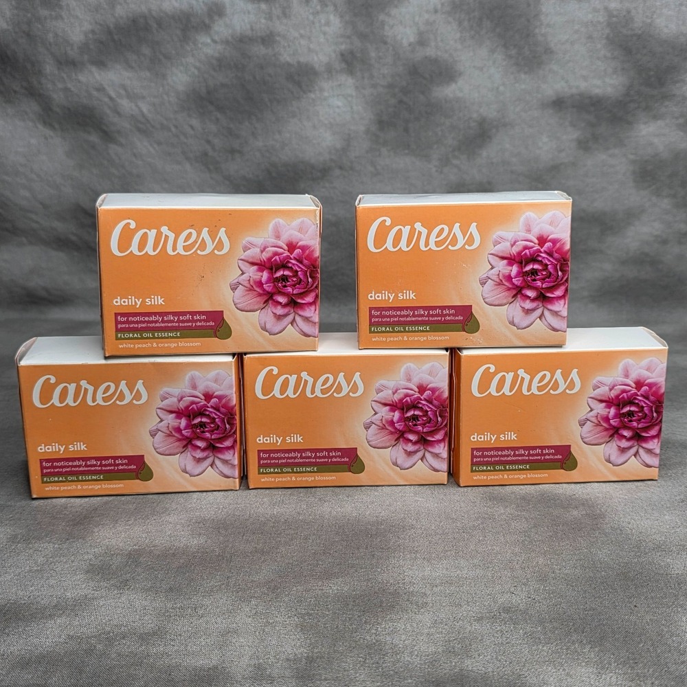 (X5) Caress Daily Silk Bar Soap White Peach & Orange Blossom Floral Oil Essence
